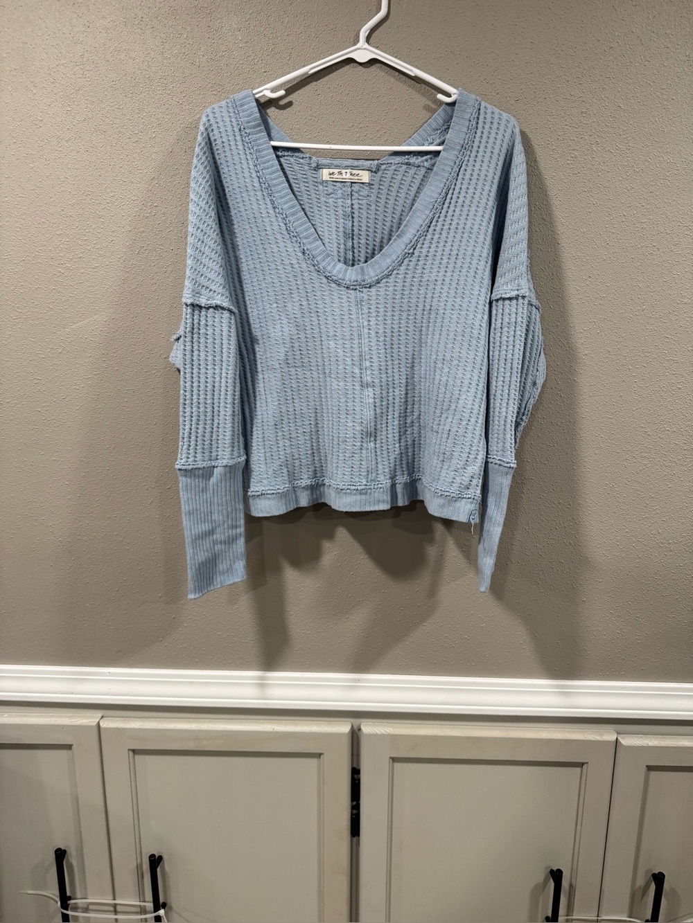 Free People Sky Blue Waffle V-Neck Long Sleeve Top - Picture 2 of 7